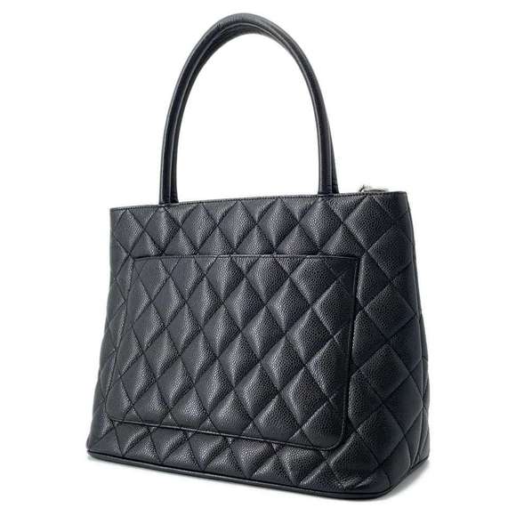 Chanel Tote Bag Reproduction Tote Coco Mark Matelasse Quilted Caviar Skin Black - Picture 2 of 10